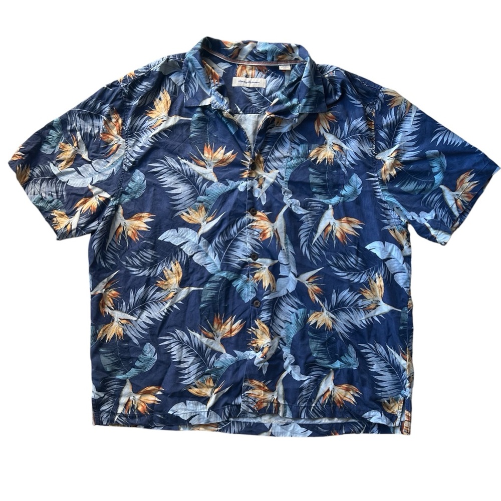 Tommy Bahama 100% Silk Shirt Mens 2XB Hawaiian Button Up Floral Camp Birds